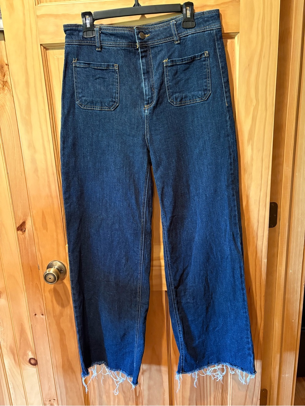 OAT New York high-waist wide-leg denim jeans retro-style front patch size 12/31
